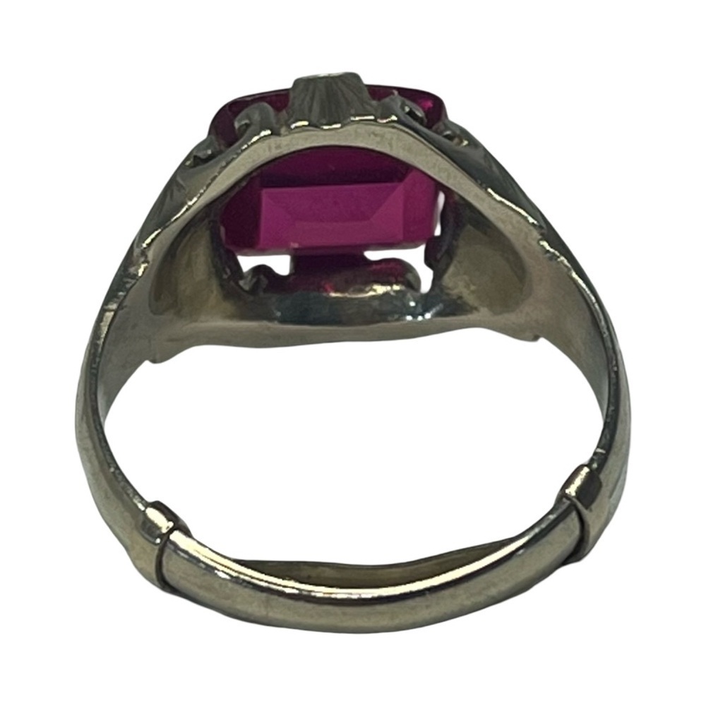 Vintage 14 Karat White Gold Flat Cut Ruby Ring Size 7 - Picture 4 of 6